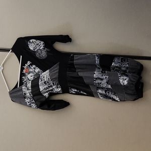 Desigual Black and Gray Graphic Patchwork Wrap Dress. M